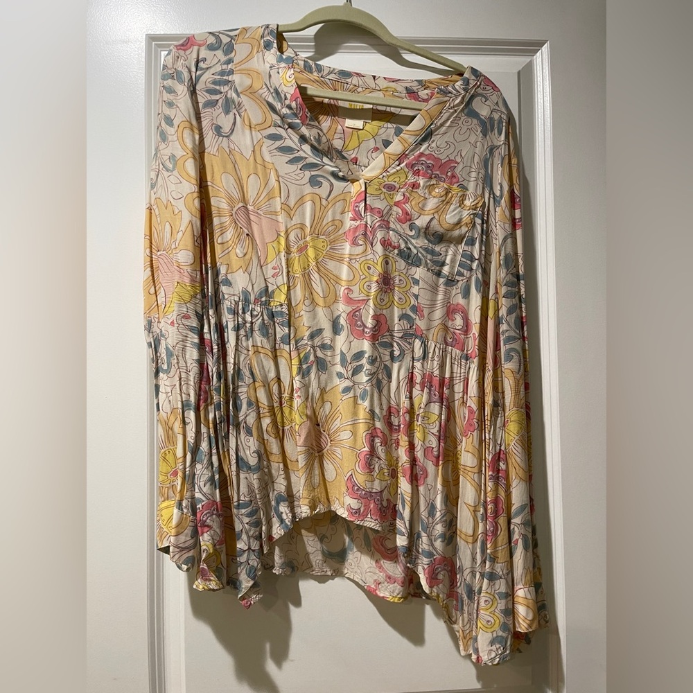 Maeve Pink and Yellow Pleated Blouse